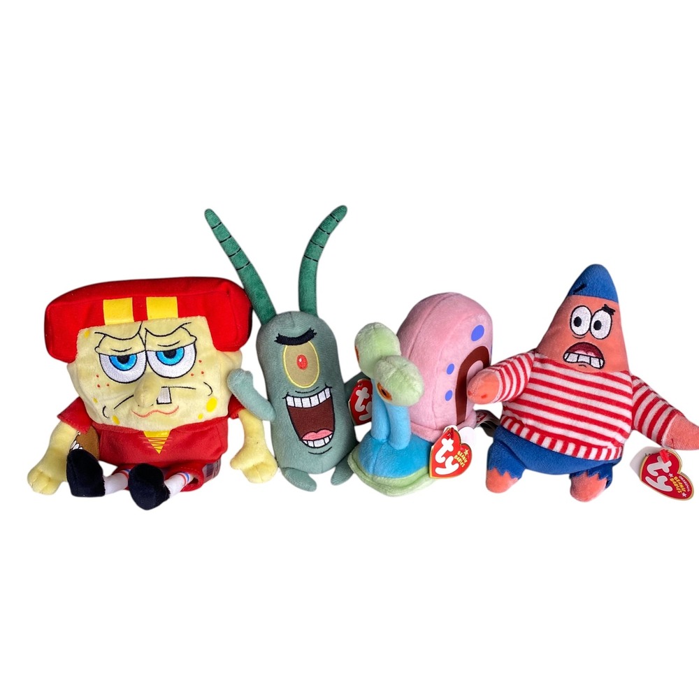 Ty Beanie Babies SpongeBob SquarePants Plush Lot Plankton Gary Patrick Football